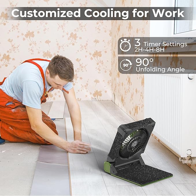 KITWLEMEN Upgraded Solar Camping Fan with Lantern - Rechargeable Battery Operated Fan, 36H Run Time Max, 4 Speeds, 8H Timer, 90° Adjustable Portable Desk Fan for Hurricane, Power Outage, Outdoor Use