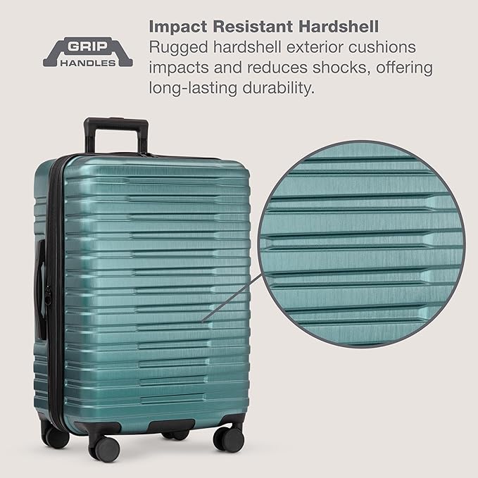 U.S. Traveler Boren Expandable Hardside Rugged Travel Luggage with 8 Spinner Wheels, Teal, Checked-Large 30-Inch