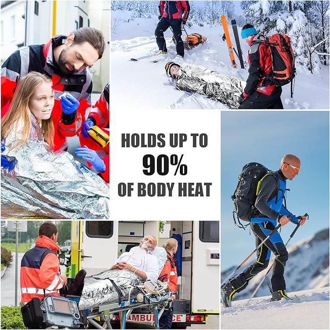 100 Pack 2 Size Silver Mylar Thermal Survival Blankets for Outdoors Camping Hiking First Aid Adult Kid