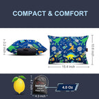 Boys Inflatable Camping Pillow Lite Kids w. Removable X-Form Padded Cover | Space Dinosaur | Comfort, Washable, Compact, Ultralight, Packable | Backpacking Hiking Travel Air Sleepover Scout