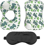 3 Pcs Inflatable Camping Travel Pillow Botanical Ferns Leafy Summer Style U-Pillow and Square Pillow with Eye maskfor Neck Lumbar Support Camp Hiking Sleeping