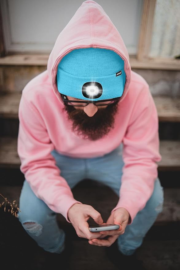 ATNKE LED Lighted Beanie Hat,USB Rechargeable 4 LED Running Headlamp Bright Cap with The Light Gifts for Men and Women