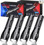 RECHOO Tactical Flashlight 4 Pack, Bright Zoomable LED Flashlight with High Lumens and 5 Modes, Waterproof Portable Pocket Flash Light for Emergency, Camping, and Outdoor Use - S1500