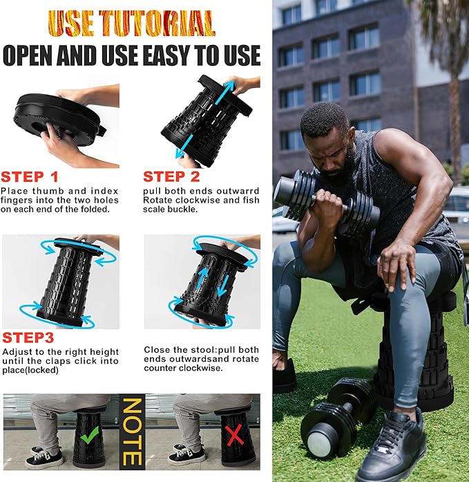 2025 2PCS Upgraded Collapsible Stool Thickened Set, Portable Stool Folding Stools, Foldable Chair for Camping Fishing Hiking BBQ and Outdoor Activities - Max 500lbs (Black)