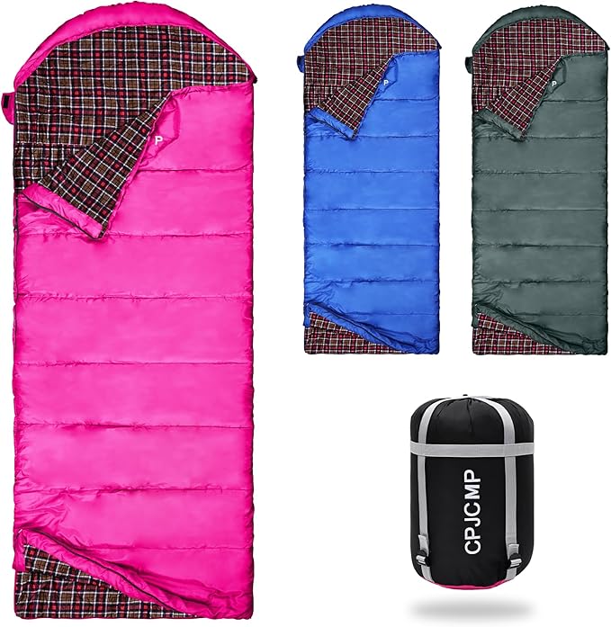 0 Degree Sleeping Bag for Cold Weather,100% Cotton Flannel XXL for Adults Big and Tall Cold Weather Winter Zero Degree Camping,Free Compression Sack