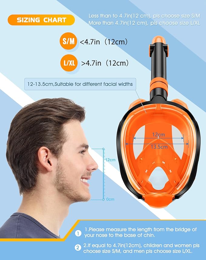 Greatever G2 Full Face Snorkel Mask with Latest Dry Top System,Foldable 180 Degree Panoramic View Snorkeling Mask with Camera Mount,Safe Breathing,Anti-Leak&Anti-Fog