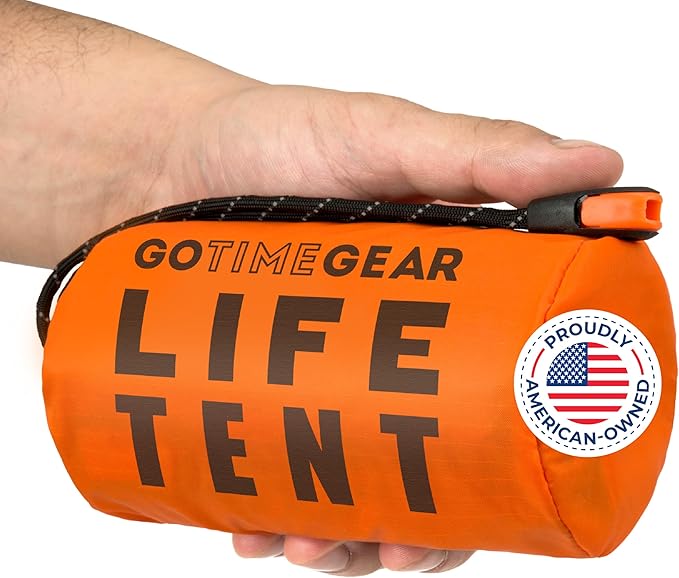 Go Time Gear Survival Life Tent • 2 Person Mylar Emergency Shelter Tube Tent + Paracord • All-Weather Protection for Camping, Hiking, & Survival Kits • Includes Emergency Whistle