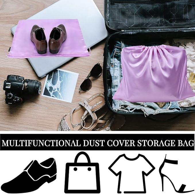 10 Pack Dust Bags for Purses and Handbags, Silk Dust Cover Storage Bag with Drawstring Travel Storage Pouch for Handbag Purse Shoes Boots (Pink, 23.6 × 19.6 in)
