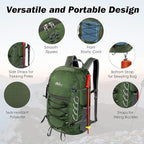 MoKo Hiking Backpack, 40L Large Capacity Camping Backpack with Multiple Pockets, Tear-Resistant Travel Daypack for Men Women, Packable and Lightweight Hiking Daypack for Travel Camping Outdoor, Olive