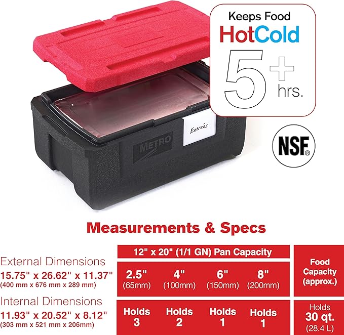 METRO Mightylite ML180 Top-Load Insulated Food Carrier - Professional-Grade Multipurpose Pan Carrier, Insulated Cooler and Catering Food Warmer - 30 qt or 3 Pan Capacity - Red