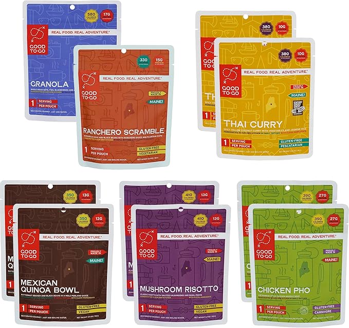 GOOD TO-GO Food Kit Assortments | Camping Food, Backpacking Food | Just Add Water Meals, Backpacking Meals | Dehydrated Meals Taste Better Than Freeze Dried Meals