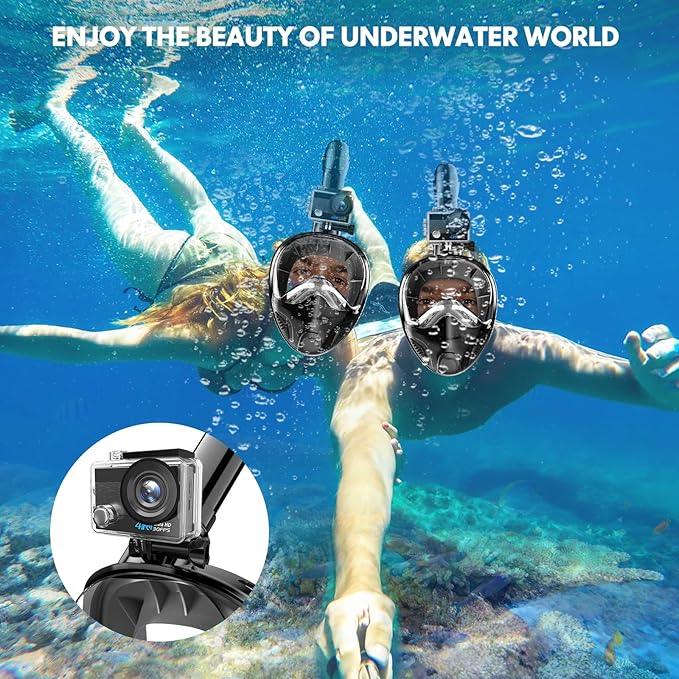 Full Face Snorkel Mask for Adults Teen, Snorkeling Gear with Detachable Camera Mount,Panoramic 180° View, Anti-Fog Anti-Leak Snorkling Set for Man and Women