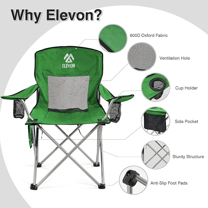 Camping Chair, Portable Folding Outdoor Chair with Arms, Cup Holder and Carry Bag