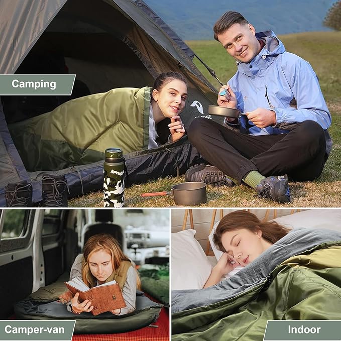 AGEMORE Sleeping Bag for Adults, Single and Double Size, Lightweight Waterproof XXL Sleeping Bag for Adults Kids Couples Camping Hiking Backpacking Or Traveling, Warm & Cold Weather