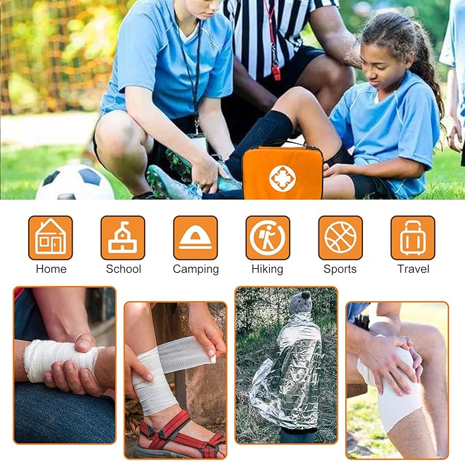 300Piece Portable First Aid Kit Refill Supplies for Car Mini Caming Emergency First Aid Kits Hiking Survival Essential for Outdoor Adventure Emergency Case, Orange 1st Aid
