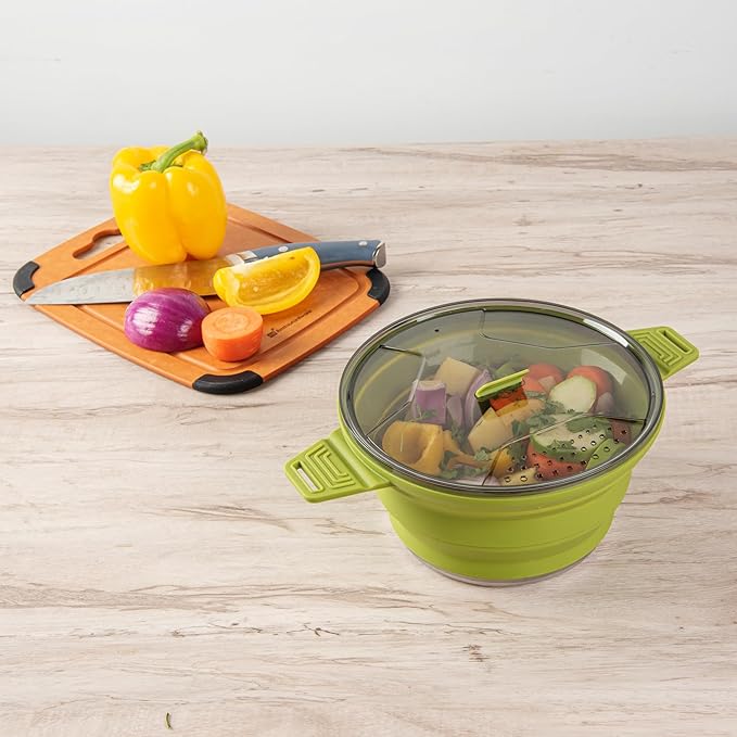 Restaurantware-Hi Tek 2.5 Liter Collapsible Camping Pot, 1 Portable Cook Pot - With Lid, Stainless Steel Bottom, Silicone Camping Cookware, For Travel Or Outdoor Hiking- Restaurantware