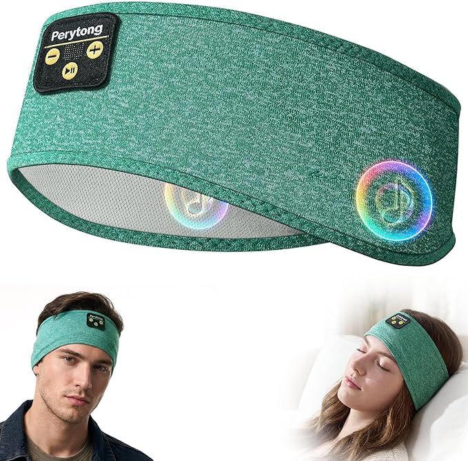 Perytong Sleep Headphones Wireless, Bluetooth Sports Headband Headphones with Ultra-Thin HD Stereo Speakers Perfect for Sleeping,Workout,Jogging,Yoga,Insomnia, Air Travel, Meditation (Green)