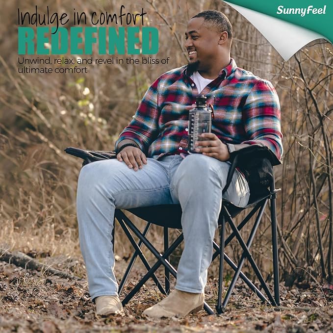 SUNNYFEEL Oversized Folding Camping Chair 2 Pack 500 LBS Heavy Duty Lawn Chairs for Adults Black Portable Folding with Armrest, Cup Holder, Pocket ＆Bag for Outdoor Camping/Beach/Travel/Picnic/Fishing