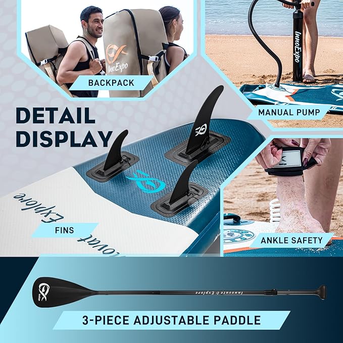 InnoExpo 11' Inflatable Stand Up Paddle Boards with Premium Accessories, Wide Stable SUP Paddle Board Design, Non-Slip Comfort Deck for Youth & Adults