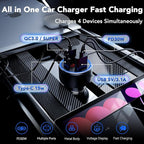 iPhone 17 Car Charger USB C Fast Charge Cable, 78W 4 Port Metal Car Phone Charger Adapter with Voltmeter PD 30W & QC3.0 Cigarette Lighter USB Adapter for iPhone 17/16/15, Galaxy, iPad, Android