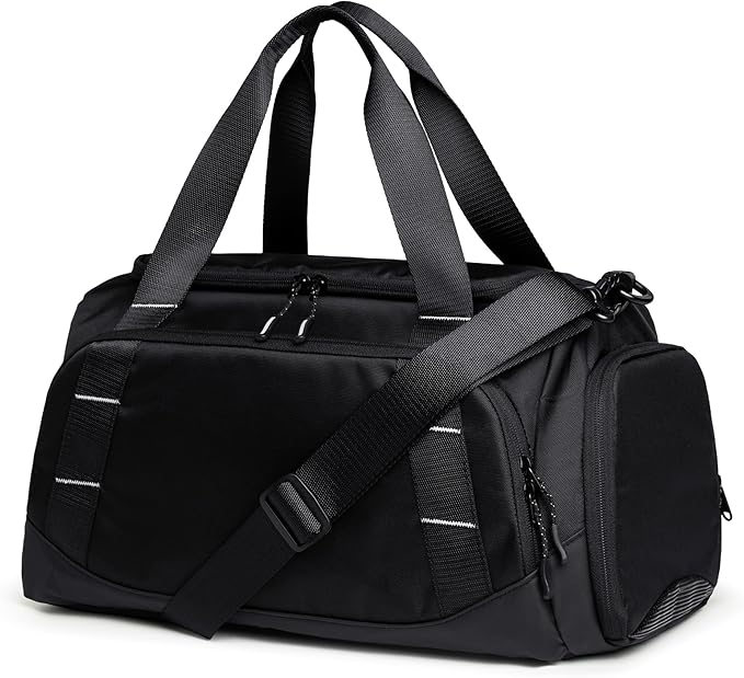 Small Gym Bag for Men, Travel Duffle Bag with Shoe Compartment, 16L Carry On Weekender Duffel Bag for Sports, Workout and Travel, Black
