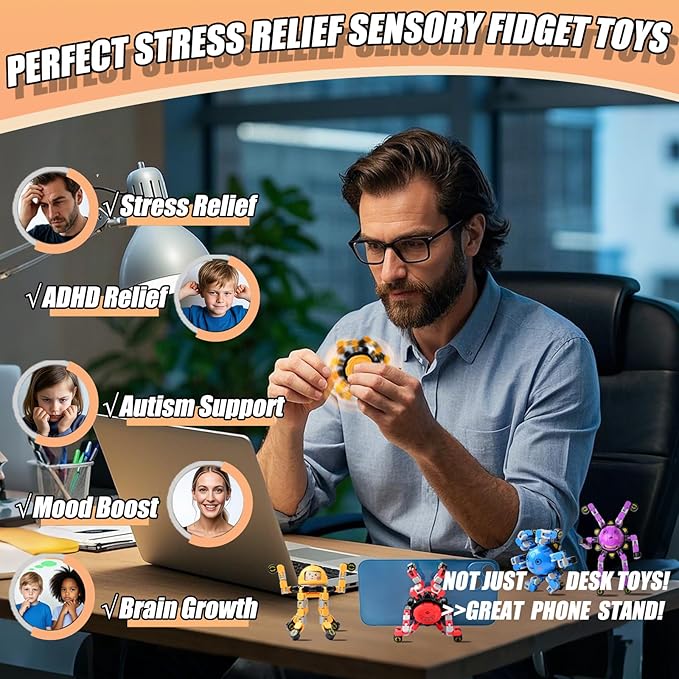 12Pcs Transformable Fidget Spinners for Kids Fidget Toys Teens Adults Sensory Toys with Autism ADHD Party Favors Travel Activities Easter Basket Stuffers Gifts for Kids Boys Girls