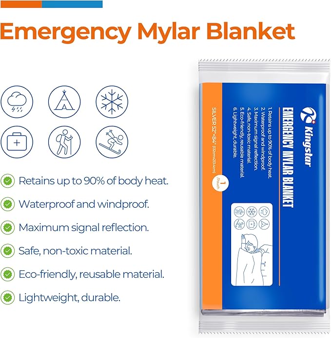 Emergency Blankets (75 Packs, 84" L x 52" W) Mylar Thermal Blankets for Survival and Protection,Space Blanket Survival Kits Camping Blanket, Ideal for Outdoors, Hiking, Survival, Marathons