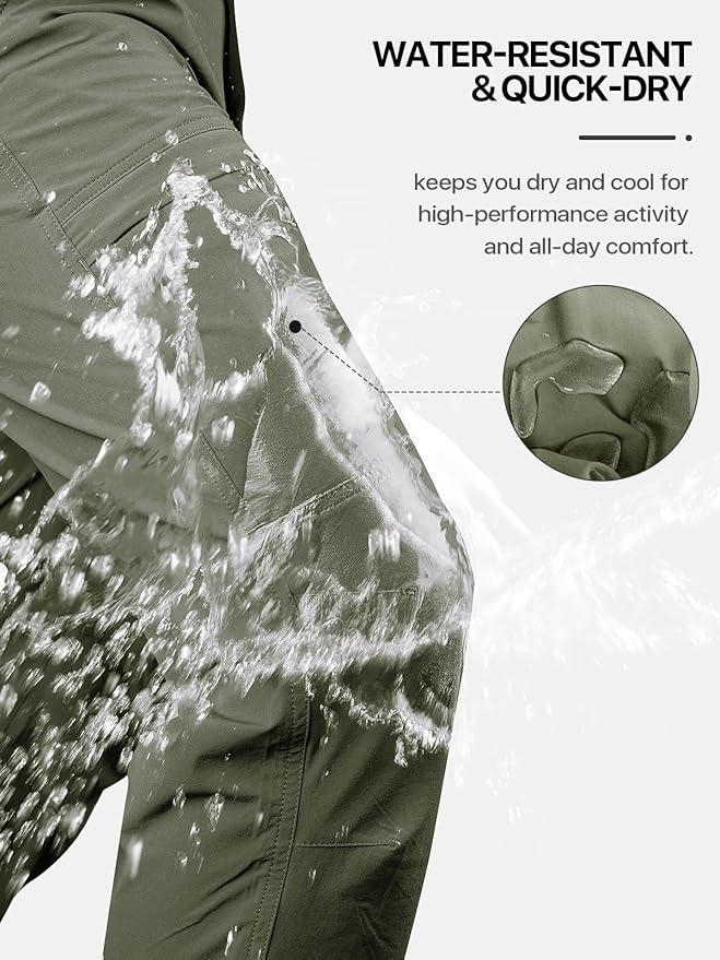 FREE SOLDIER Men's Outdoor Cargo Hiking Pants with Belt Lightweight Waterproof Quick Dry Tactical Pants Nylon Spandex