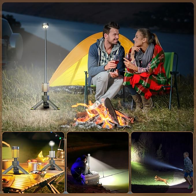 Camping-Lights-Rechargeable,Outdoor Telescopic-Collapsible-Lanterns with 2 Light Sources Mobile Lighting 10500mAh Battery Flash Light & Road Lamp for Adventure/Hiking/Camping(Military Green)