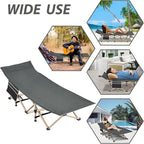 Folding Camping Cot for Sleeping, Portable Cots for Adults, Heavy Duty Cot Bed 550LBS(Max Load), Extra Wider Cots with Large Pocket for Outdoor, Office, Beach