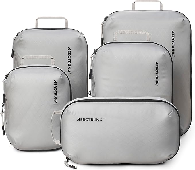 Ultralight Compression Packing Cubes - Lightweight Travel Organizers for Suitcases and Luggage (6-Pack, Light Grey)