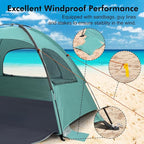 WhiteFang Beach Tent Anti-UV Portable Sun Shade Shelter for 3/4/6/8 Person, Extendable Floor with 3 Ventilating Mesh Windows Plus Carrying Bag, Stakes and Guy Lines