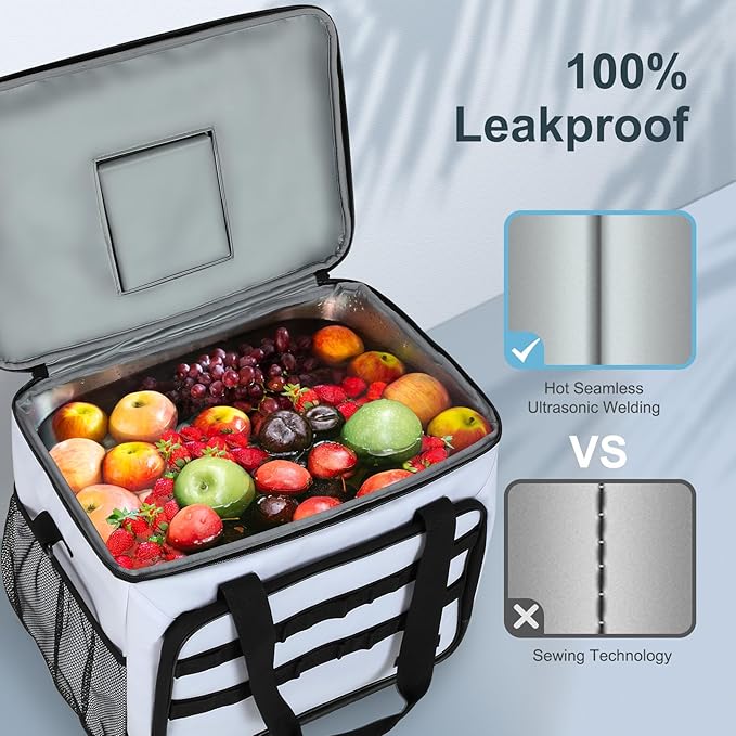 Soft Cooler Bag, 30 Cans Collapsible Cooler with Adjustable Shoulder Straps, White Ice Chest for Camping, Beach, Hiking, Picnic