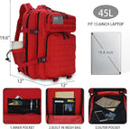 Sparklekle Military Tactical Backpack 45L 3 Day Assault Pack Waterproof Molle Hiking Rucksack for Men&Women (Red)