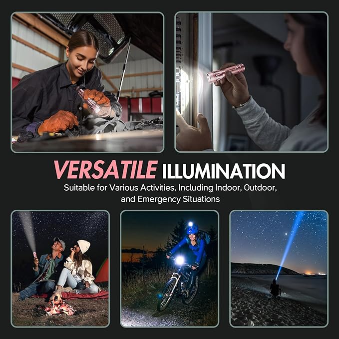 WdtPro Rechargeable Flashlights High Lumens, 1 Pack Super Bright LED Small Tactical EDC Flashlight with 10H Runtime, Portable Flash light for Camping, Home, Emergency Essentials Pink(Battery Included)