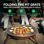IDZO Foldable Stainless Steel Fire Pit Cooking Grill Grate – Heavy-Duty Portable Campfire BBQ Cooking Rack – Outdoor Camping & Backyard Fire Pit Accessory – 36-Inch Cooking Surface