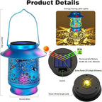 Hummingbird Solar Lanterns Outdoor Waterproof Brim,Garden Decor Birthday Gifts for Women Mom Grandma,Blue Spray Paint Metal Hanging Solar Lights Outside Decorative for Yard Patio Backyard Pathway
