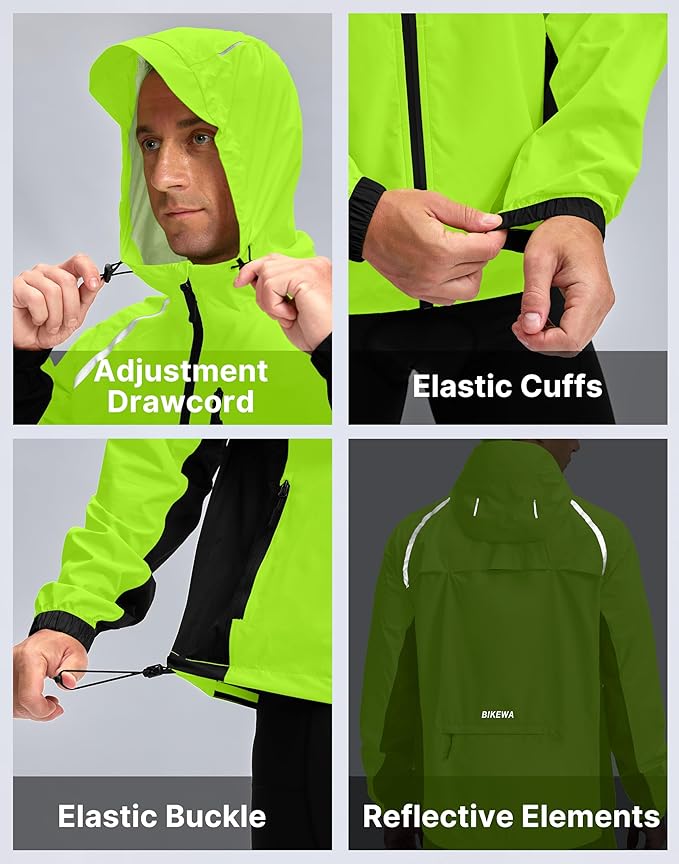 Men's Cycling Rain Jackets Waterproof Running Bike Windbreaker Lightweight Packable Hooded Jacket