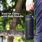 ThermoProof Insulated Water Bottle – Stainless Steel, Wide Mouth, Flip & Spout Lids, Leakproof, Dishwasher Safe, Reusable – Keeps Drinks Hot or Cold – for Adults & Kids – 18oz, Black