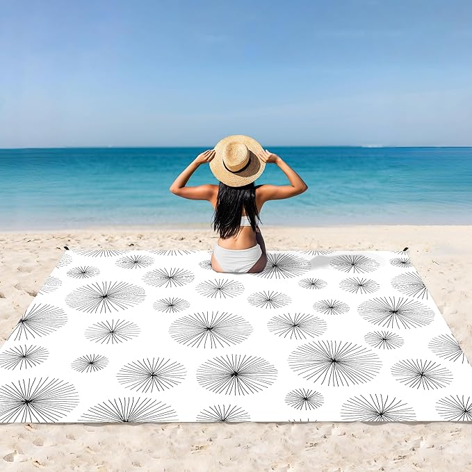 Beach Blanket, Waterproof Sandproof Beach Mat with 4 Stakes & 4 Pockets, 78''×86'' Large Compact Lightweight Sand Free Outdoor Essentials for Beach, Picnic, Travel, Camping