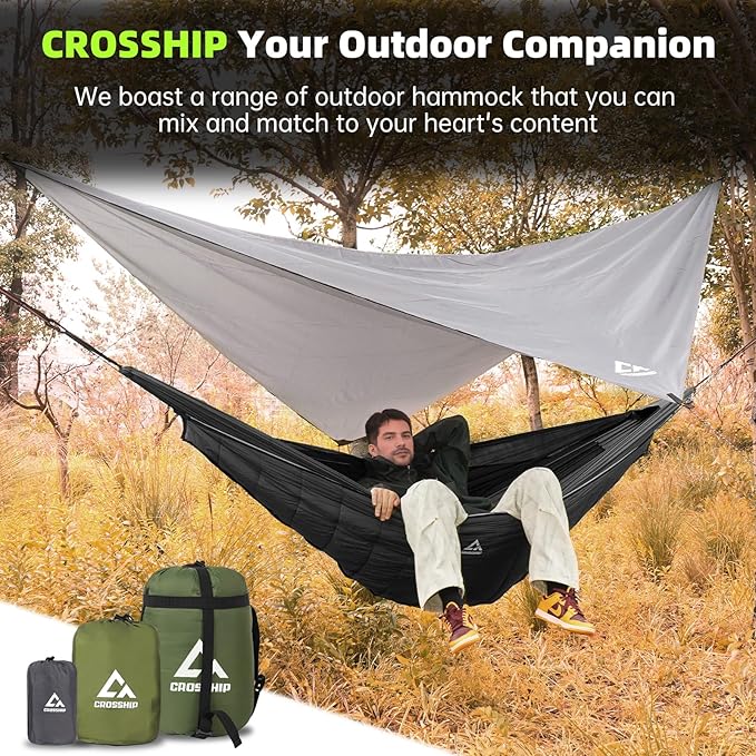 Camping Hammock with Mosquito Net, 2 Person Hammock Tent, Portable, Parachute Nylon for Indoor, Outdoor, Hiking, Backpacking, Backyard, Beach, Travel (Hold Up to 500lbs) (Black)