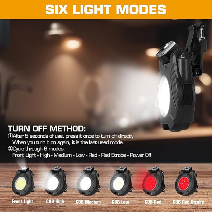 EverBrite COB Keychain Work Light, 2 Pack Rechargeable Keychain Light with Sensor Mode, Mini Magnetic Key Chain Light with 180° Rotatable Bracket, Bottle Opener, Clip - for Hiking, Camping, 6 Modes