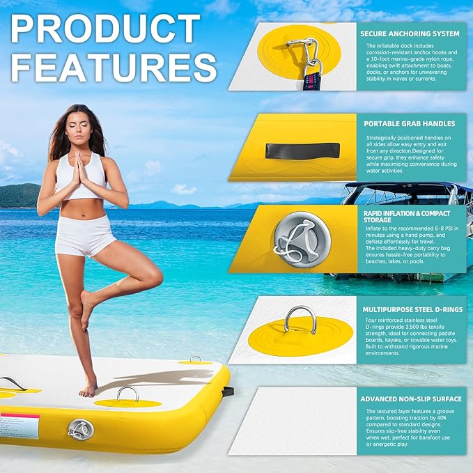 AWSUM Inflatable Floating Dock Air Dock Platform Floating Island Raft with None-Slip Surface for Pool Beach Ocean