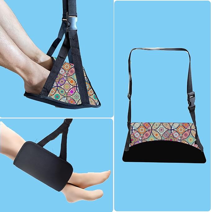 Foot Hammock for Plane Travel Essentials Relax Your Foot Rest for Airplane Gadgets Adustable Airplane Travel Accessories for Flight Essentials (Datura)