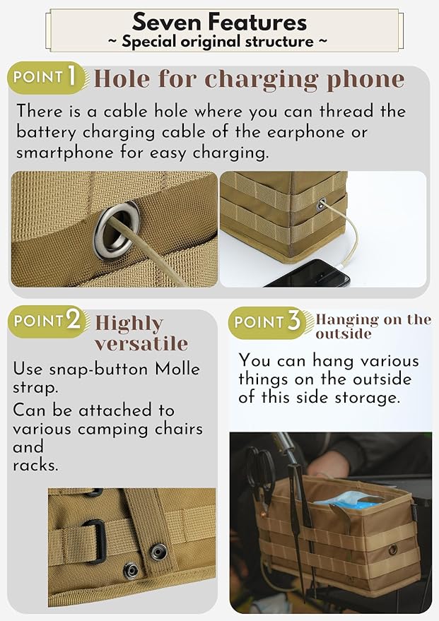 camping moon Side Storage Bag Outdoor Storage Box for Field Rack Black BG-1235BK (Coyote)