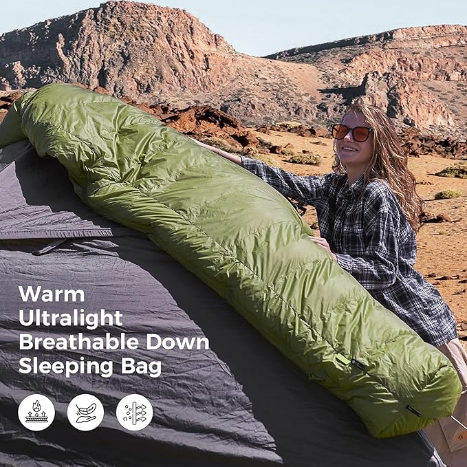 ATEPA Down Sleeping Bag, 700FP Mummy Cold Weather Ultralight 3 Season Compact Packable Waterproof Sleeping Bag with Stuff Sack for Backpacking Camping Hiking Traveling
