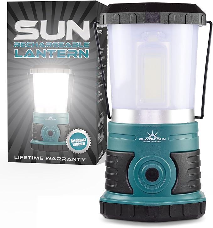 Blazin' Sun Rechargeable LED Lantern 1500 Lumen | 4000mAh Portable Camping Lantern | Hurricane, Emergency, Storm, Power Outage Light | 4 Modes | Runs Up to 25 Hours