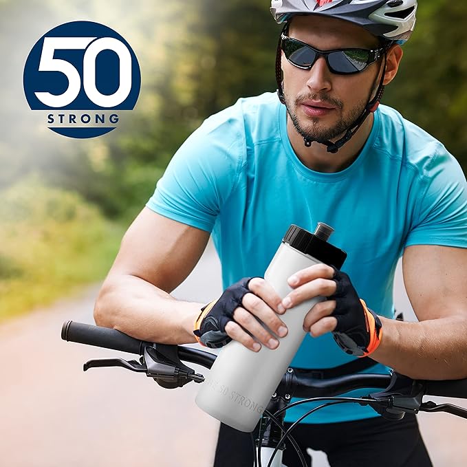 50 Strong Bulk Water Bottles | 24 Pack Sports Bottle | 22 oz. BPA-Free Easy Open with Pull Top Cap | Made in USA | Reusable Plastic Water Bottles for Adults & Kids | Top Rack Dishwasher Safe