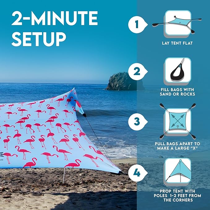 Neso Gigante - Portable Beach Tent - Ideal to Enjoy with Family and Friends - UPF 50+, Water-Resistant, and Lightweight - Flamingos, 11' x 11'