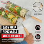 BLAZIN' GRILL Rolling Grill Basket with Removable Handle | 2 x Grilling Basket & Smoker Accessories | Grill Baskets for Outdoor Grill with BBQ Gloves | Barbecue Grill Baskets for Vegetables, Seafood & Meat